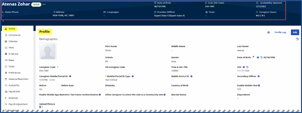 Caregiver Profile Page